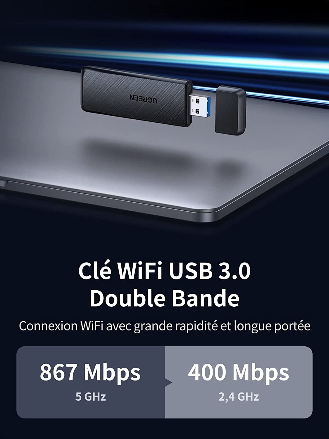 CLÉ WIFI USB Puissante 1300 Mbps Wi-Fi USB Double Bande WIRELESS